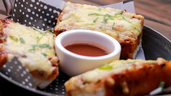 Comfort food: Garlic bread with bolognese.