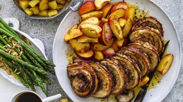 Neil Perry's porchetta with summer fruits.