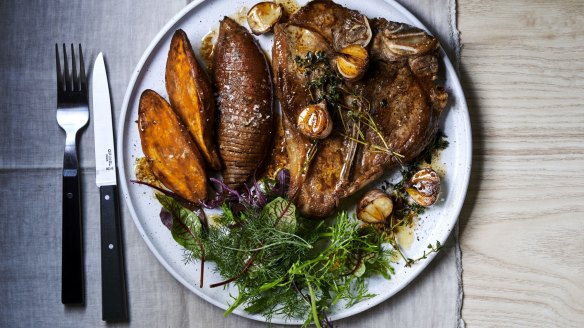 Shake up your steak: Garlic and herb steak with salt and vinegar Hassleback sweet potatoes. 