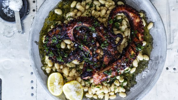 Braised octopus with white beans.