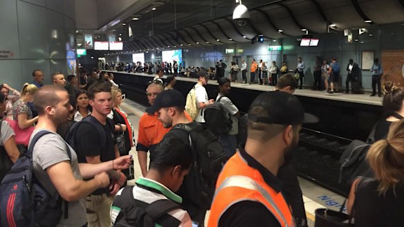 Mascot train station was packed with commuters during peak hour.
