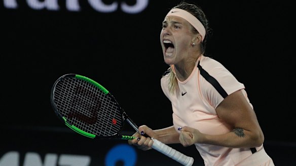 Aryna Sabalenka of Belarus was a loud and fierce fighter against Ashleigh Barty.