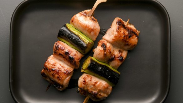 Classic chicken thigh and leek skewers.