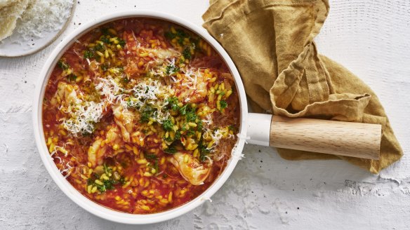 Saffron, tomato and prawn risotto.