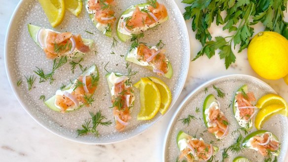 Susie Burrell's smoked salmon with apple canapes. 