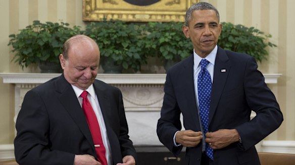Yemen Pesident Abed Rabbo Mansour Hadi with US President Barack Obama during a meeting in Washington in 2013.