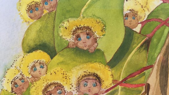 A painting by May Gibbs of the Gumnut Babies, the characters which became the focus of her popular children's books. 