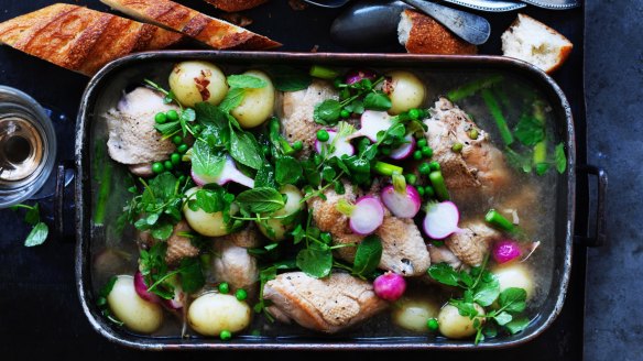 Rachel Khoo's rosé and chicken spring stew.