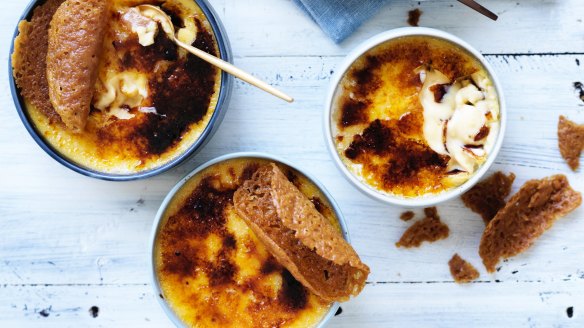 Crack the brandy snaps into ginger custard.