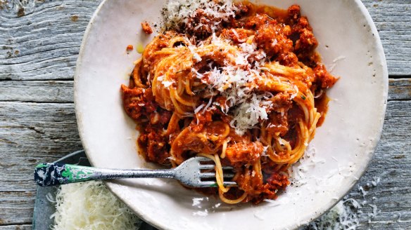 White fish spaghetti bolognese.