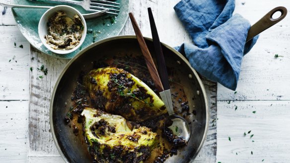 Roast cabbage with porcini and caramelised onion butter.