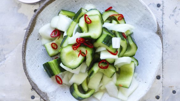 Adam Liaw's Cucumber and onion in sweet vinegar.