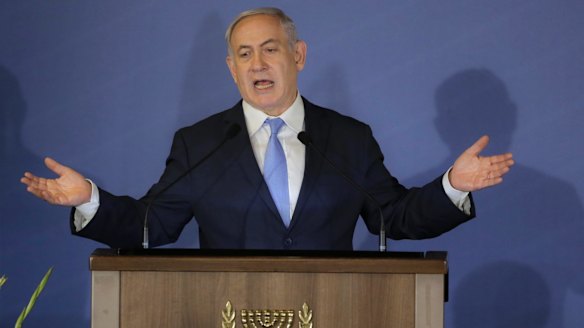 Israeli Prime Minister Benjamin Netanyahu speaks to US Jewish leaders  in Jerusalem  on Wednesday.