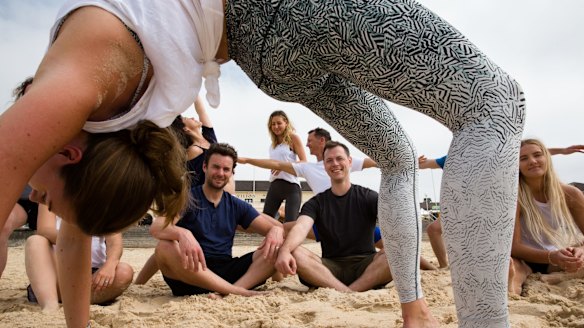 Lululemon's Kyle Housman and Ben Jackson on Bondi Beach, where the label will launch its first concept store outside of North America.
