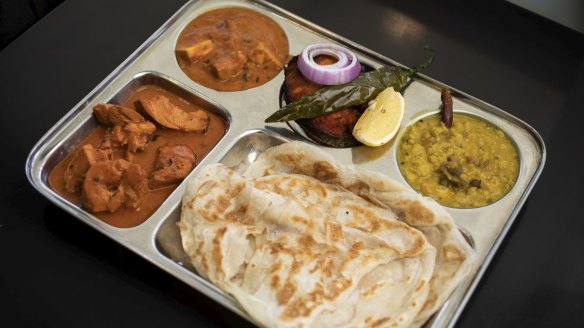 Roti with a selection of Sri Lankan curries.