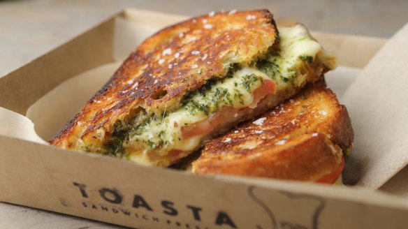 The 'Tommy' (cheese, tomato and pesto toastie) at Toasta.