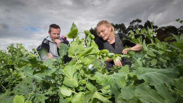 Brae chef Dan Hunter with head gardener Nina Breidahl.