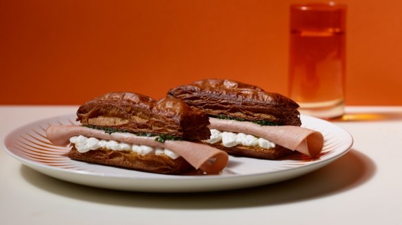 Bar Mammoni in Circular Quay layers mortadella with pesto and whipped ricotta in pastry.