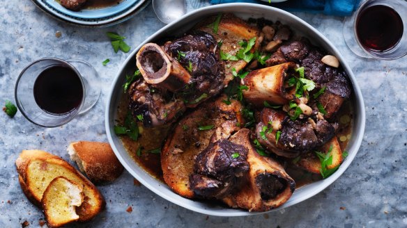 Neil Perry's veal shank slow-cooked in wine.