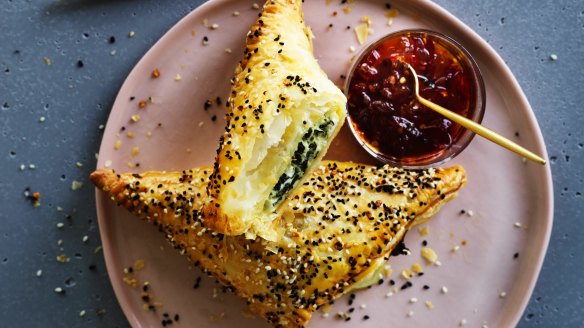 Spinach, fennel, lemon and thyme triangles.