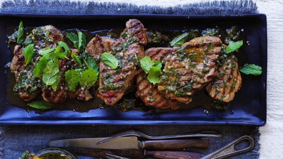 Argentinian-style barbecued lamb steaks with mint chimichurri.