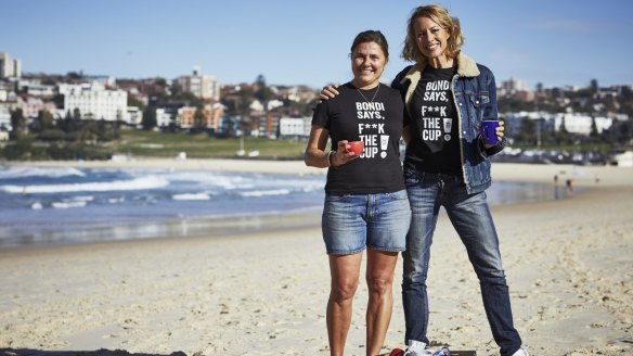 BYO Cup Week founders Sondra Beram (left) and Sarah Wilson at Bondi Beach.