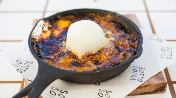 A caramelised mango tart from the wood-fired oven gets all the love.