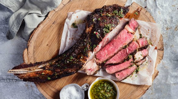 The Blue Ducks' tomahawk steak with chimichurri.