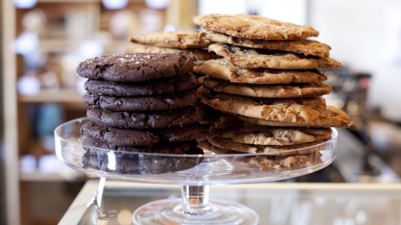 Rye and salted chocolate cookies and salted caramel cookies at Leeds Street Bakery.