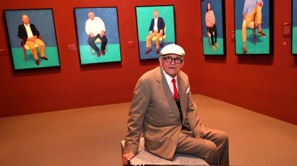 David Hockney with his series <i>86 Portraits and A Still Life</i>
