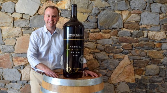 Barossa Grape and Wine Association CEO James March with the 18L single-vineyard Shiraz up for auction during April. 