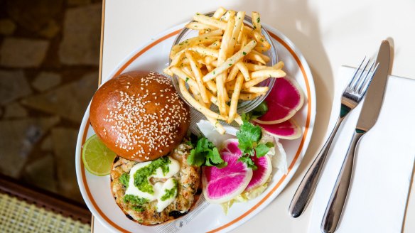 Prawn burger with lemongrass dressing.