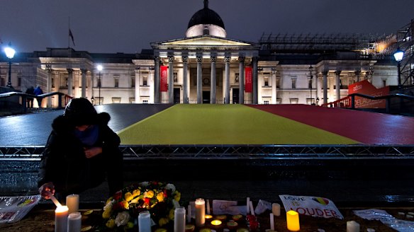 Trafalgar Square in London during a vigil in support of the victims of the terror attacks in Brussels on March 24. British police have arrested five people in connection with the blasts.