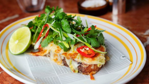 Go-to-dish: Grilled cheese and house green kimchi open sandwich, $14.50.