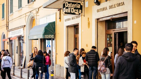 There's always a queue outside Osteria dell'Orsa in Bologna, Italy.
