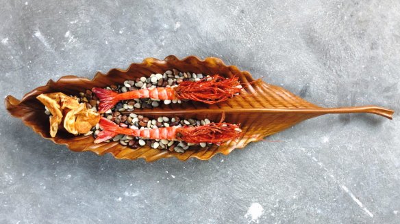 Scarlet prawns with prawn roti at Restaurant Orana.