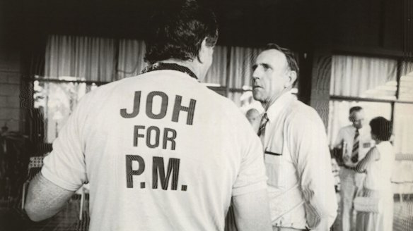 A Joh for PM T-shirt worn by National Party delegate. The campaign was conceived in late 1985.