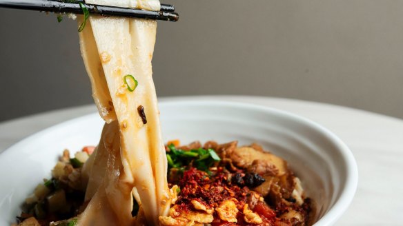 Signature biang biang noodles at Xi'an Eatery in Burwood.
