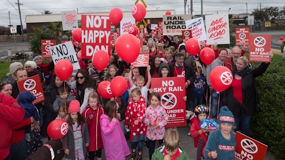 Residents marched along the train line from Chelsea to Edithvale to protest against the goverment's plans for the Frankston train line.