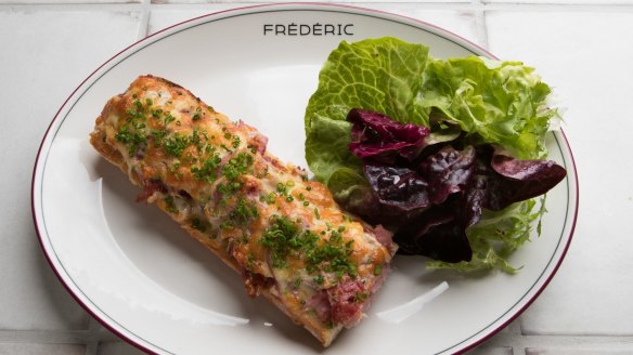 Croque monsieur is served at Fred's for breakfast.