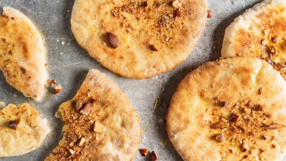 Pita bread with crushed almonds.