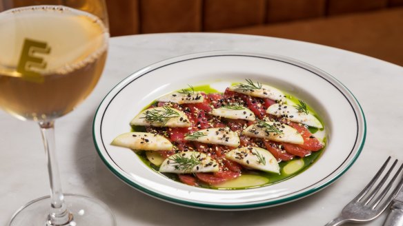 Go-to dish: House-cured salmon with apple, dill and parsley oil.