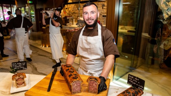 Victor Churchill charcutier Cyprien Picard with one of his pate en croute creations.