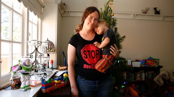 "I'm frightened:" Ruth Townley, who is concerned about the air pollution impacts for herself and her son Joey, from the WestConnex development.
