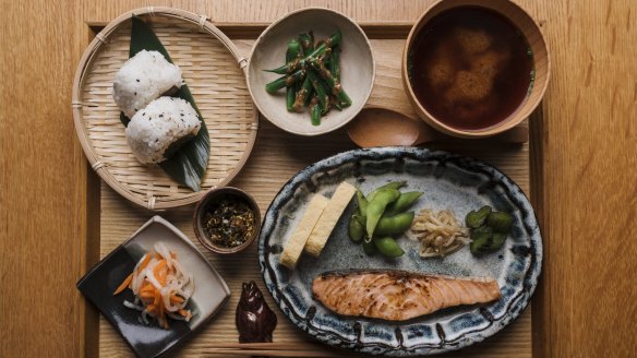 Asagohan, or Japanese-style breakfast, at Cafe Monaka. 