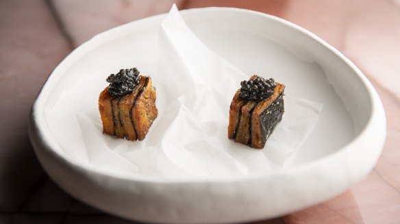 Crisp potato and caviar.