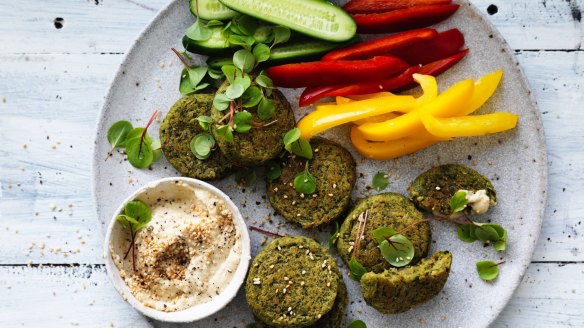 Falafels and vegies with hummus.