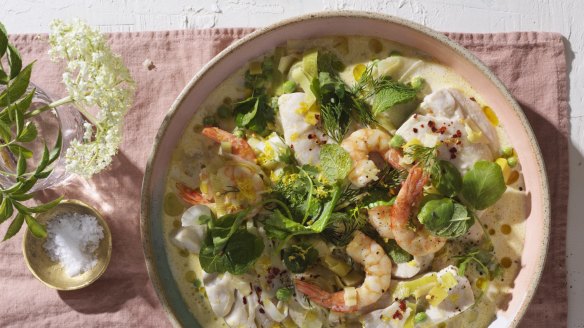 Alison Roman's springy fish stew (prawns optional).