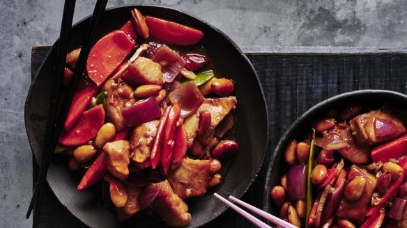 Chinese almond chicken stir-fry.