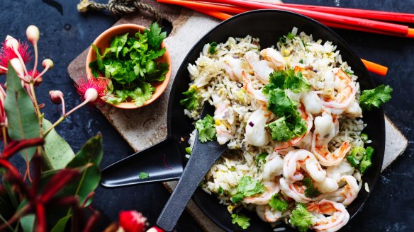 Kylie Kwong's Lunar new year recipes: fried rice with king prawns.